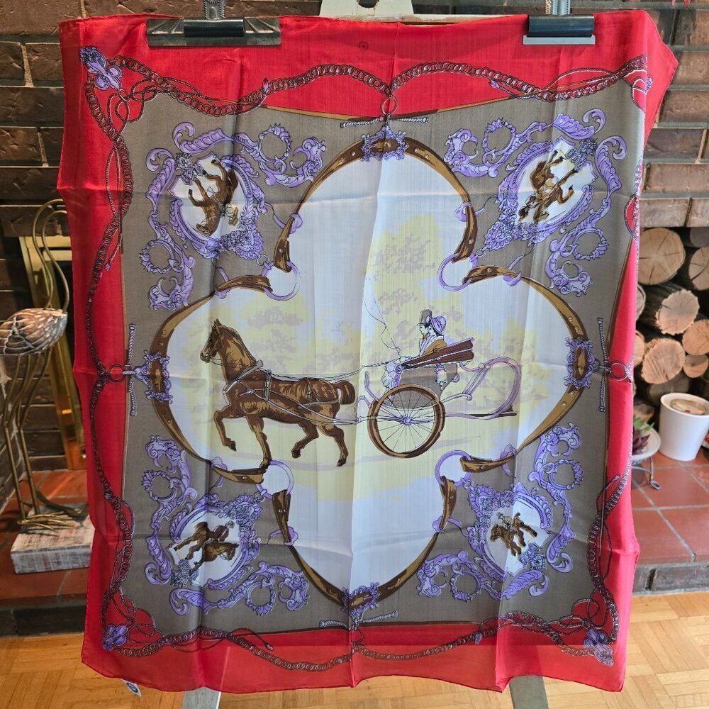 Vintage Silk Scarf with Equestrian Theme